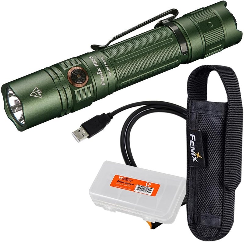 fenix PD35 v3.0 Rechargeable Tactical Flashlight, 1700 Lumens EDC with Battery and Organizer (Green) - Image 1